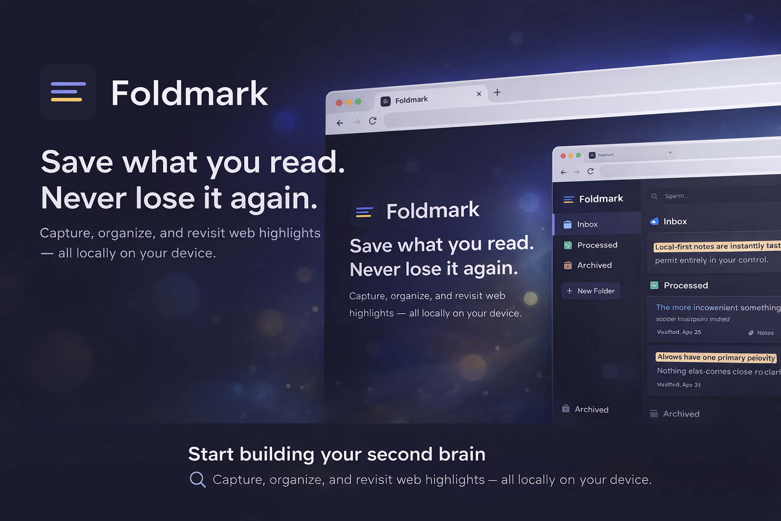 Foldmark visual for second-brain style highlight management